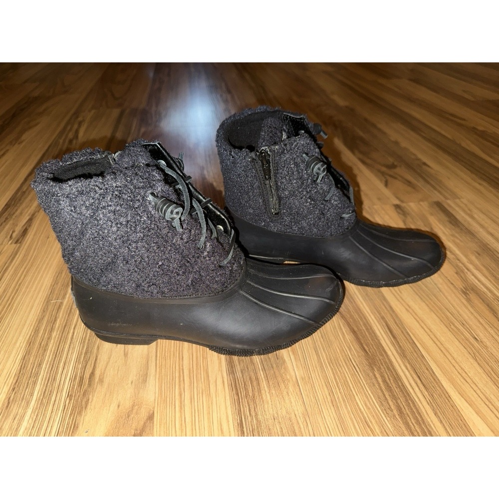 Sperry Saltwater Sherpa Black Duck Boots‎ Women's Size 8.5 EUC